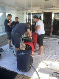 Chamber being set up on the boat deck
